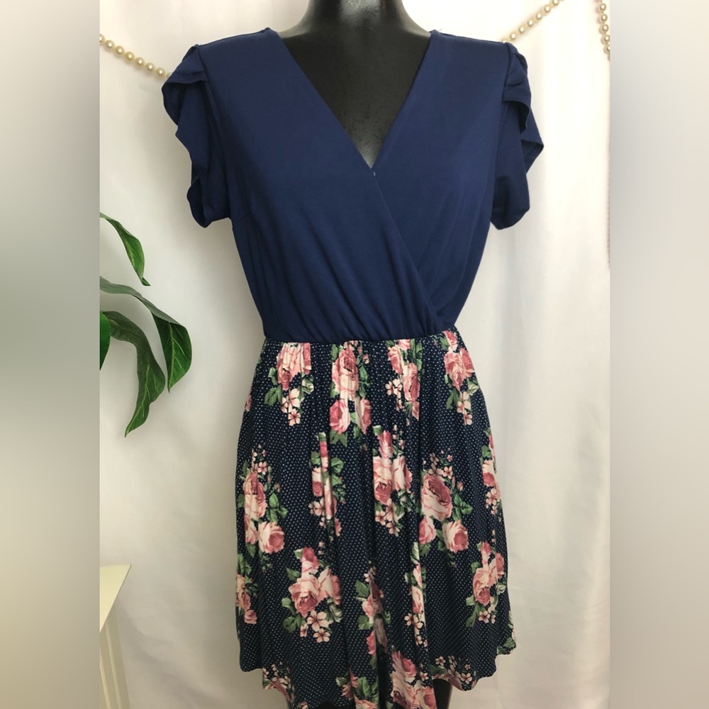 ModCloth | Navy Blue & Floral Mini Dress w/ Pockets